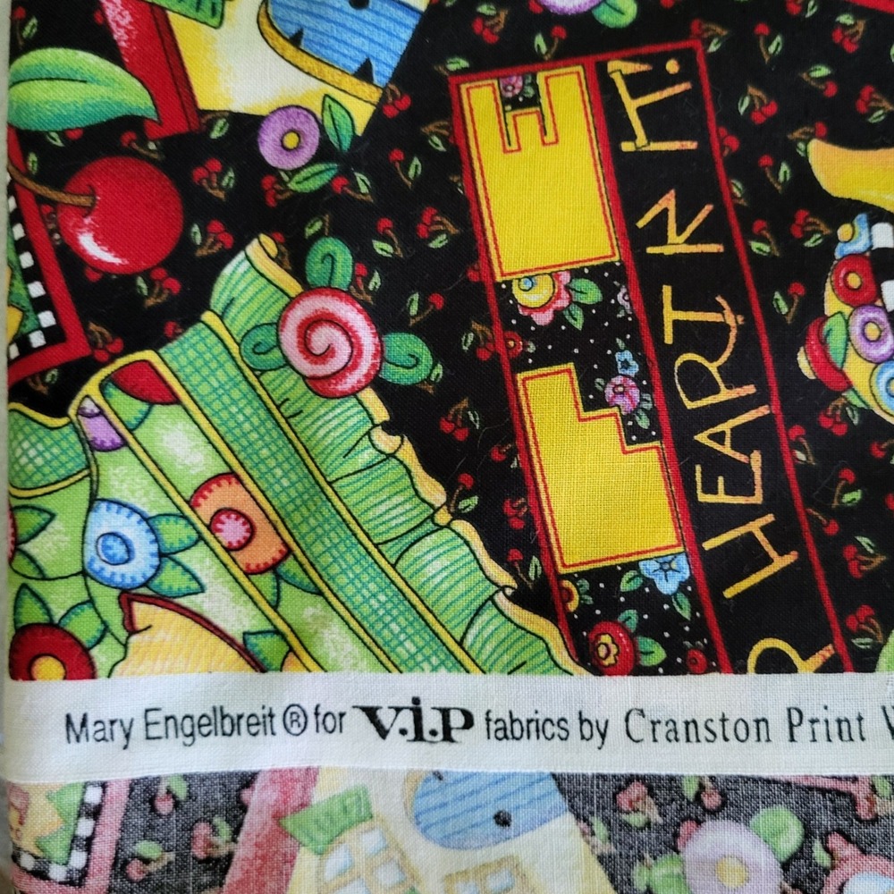Vintage 2 Yds New Mary Engelbreit Fabric Smarty Slogans Cherry Heart Dog 2002 - Picture 4 of 4